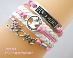 Armband roze met wit
