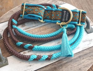 Martingale band 3,8 cm breed blauw-bruin