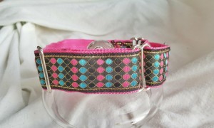 Martingale halsband 3,8 cm breed roze/blauw