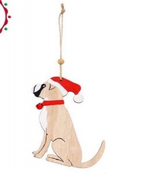 Houten hanger hond kerst