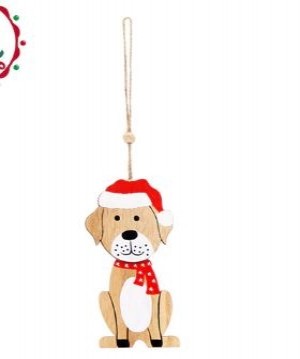 Houten hanger hond kerst