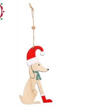 Houten hanger hond kerst