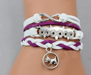 Armband paars wit met uil hond en infinity